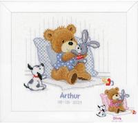 Set di punti croce Vervaco "Orso, coniglio e cane", schema contato, 25x21cm
