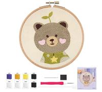 Set di puntine per ricamo, set di aghi per ricamo panda punch, debutant embroidery starter fustellatura per fai da te, kit con tessuto per fili per bambini, adulti (orso)