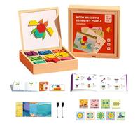 Set di puzzle a blocchi con motivo magnetico in legno, con blocchi di puzzle Tangram e scatola di immagazzinaggio portatile, educativo Tangram Montessori, set di forme geometriche (220pcs Blocks)
