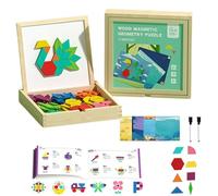 Set di puzzle a blocchi con motivo magnetico in legno, con blocchi di puzzle Tangram e scatola di immagazzinaggio portatile, educativo Tangram Montessori, set di forme geometriche (180pcs Blocks)
