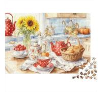 Set di puzzle da 1000 pezzi "Cozy Kitchen Tea Time" con girasoli,adulti, gioco educativo, decorazione per la casa, difficile e stimolante, perfetto per compleanni, 38x26 cm.