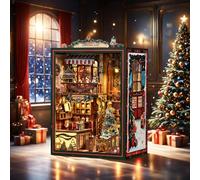 Set di puzzle in legno fai da te in miniatura, casa delle bambole 3D, con luce LED, fai da te, casa delle bambole in miniatura, per adulti, libreria, decorazione natalizia per la casa