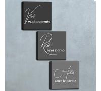 Set di quadri moderni con frasi motivazionali |Q668| 3 Stampe Vivi, Ridi, Ama