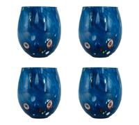 Set Di Quattro 4 Murano Vetro Bere Bicchieri Blu Fatto a Mano Millefiori Venezia