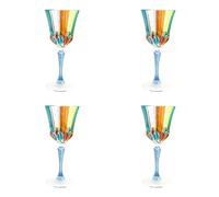 Set Di Quattro 4 Murano Vino Vetro Multi Blu Stelo Dipinto a Mano Venezia