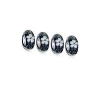 Set di quattro distanziatori floreali traslucidi nero bianco fiore charm perline adatti a braccialetti europei per donne adolescenti in vetro di Murano con anima in argento sterling .925