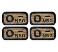 Set di quattro - Gruppo sanguigno 0 "neg" Coyote-tan - nero VEIcro/Hook and Loop - Patch ricamata/badge/emblema
