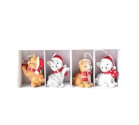 Set di quattro mini ciondoli natalizi in resina a forma di alce, cane, gatto, casa della neve, per albero e decorazione natalizia (gatto)