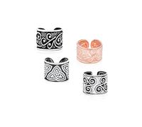 Set di quattro orecchini a polsino unisex Boho nodo celtico stile tribale di Bali con motivo a spirale e vite, ampio elice, 1 pezzo, cartilagine non forata, placcato oro rosa ossidato nero, argento