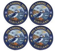 Set di quattro - Patchion FIFE COASTAL PATH - Scotland - Nero, gancio e asola compatibili con VELCRO® - Patch/Insegna/Emblema ricamato