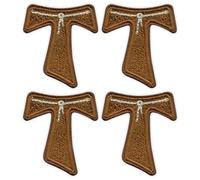 Set di quattro - Patchion Tau Cross - St. Francis from Assisi - Nero, gancio e asola compatibili con VELCRO® - Patch/Insegna/Emblema ricamato