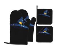 Set di quattro pezzi da cucina cappello da strega WHJSSF con immagine a stella termoisolante e resistente alle scottature per cucina e barbecue all'aperto