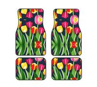 Set di quattro tappetini per auto con motivo a tulipani colorati - Tappetini universali con supporto in gomma per SUV, camion, furgoni e berline