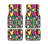 Set di quattro tappetini per auto con stampa di tulipani colorati - Tappetini universali con supporto in gomma per SUV, camion, furgoni e berline