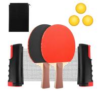 Set di racchette da ping pong professionale, rete da tavolo con rete per bambini, 2 racchette da ping pong + rete retrattile, 3 palline da ping pong, 1 borsa a rete