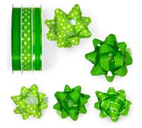Set di raccoglitori ad anelli, in poli, per regali, per fai da te e per confezionare, colori brillanti e opachi (verde, 3 rotoli di nastro regalo + 5 fiocchi regalo)