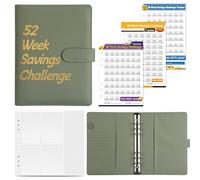 Set di raccoglitori in pelle con buste per contanti e adesivi, planner per 52 settimane, per risparmiare denaro, taccuino settimanale