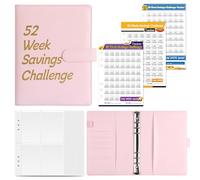 Set di raccoglitori in pelle con buste per contanti e adesivi, planner per 52 settimane, per risparmiare denaro, taccuino settimanale