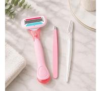 Set di rasoi da donna in rosa con rasoio a cinque lame, rasoio per | Il set di tre pezzi supporta la rasatura esterna della linea bikini, gambe e ascelle, oltre a modellare le sopracciglia e