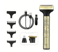 Set di rasoi elettrici professionali 5 in 1, multifunzione, ricaricabile, con diversi accessori per la cura del naso, dei capelli e della barba, da uomo, con caricatore USB