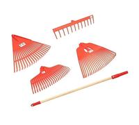 Set di rastrelli da giardino, 4 testine intercambiabili in plastica ABS con manico in legno, 7-27 denti