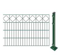 Set di recinzioni per gioielli con pali da avvitare (altezza: 80 cm, lunghezza: 31,5 m), doppia asta con listello decorativo "Karo", verde, resistente ai raggi UV e alle intemperie