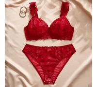Set di reggiseno con ferretto e slip con ricamo di rose e patchwork, serie Charismatic Leading Lady, taglie forti 1XL,2XL,3XL,4XLPianteRicamo