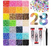 Set Di Resina Strass Colorati Per DIY Brillantini Glitter Per Unghie Kit Creativi Da Braccialetti Tessuti Adesivi Pittura Giochi Bedazzling Creare Diamantini (28 colori + 3 colla da 10 ml)