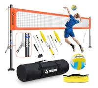 Set di rete da pallavolo professionale per cortile e spiaggia, sistema di rete da esterno con argano anti-sag in acciaio, rete rinforzata da 9 m, pali in alluminio antiruggine regolabili in altezza