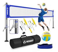 Set di reti da pallavolo professionali resistenti per cortile e spiaggia, rete rinforzata a 32 strati con verricello anti-sag in acciaio, pali in alluminio antiruggine regolabili in altezza e borsa