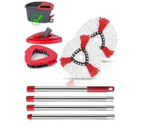 Set di ricambio per mocio rotante compatibile con sistema Vileda Turbo Mocio, 2 microfibra, 4 sezioni in acciaio inossidabile con manico da 76,2 a 147,3 cm, 1 copertura per la testa e 1 set di