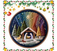 Set di Ricami Presepe Fai da Te - Ricama la Storia Sacra, Kit di Ricamo Cristiano per Adulti e Principianti, Kit Artigianale di Ricamo a Croce Natalizio con Aguja e Telaio