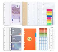 Set di ricarica di carta AQTAQ A6, foglietti adesivi ricaricabili A6 a 6 fori, 100 fogli/200 pagine, divisori colorati, foglietti adesivi colorati, righello con raccoglitore ad anelli a 6 anelli