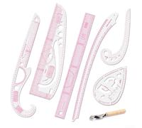 Set di righelli curvi francesi in plastica trasparente per sartoria | Set da 7 pezzi, curva virgola, righello di livellamento, guida di taglio, rotella di marcatura inclusa, misure metriche