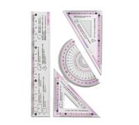 Set di righelli da disegno giornalieri trasparenti per geometria, A | con custodia Straightedge Triangoli Goniometro per lezioni di studio