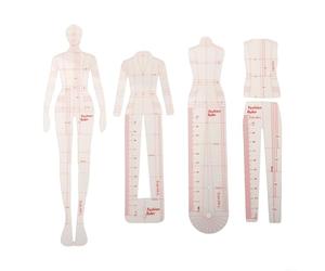 Set di righelli per illustrazione alla moda: modello per cucito in plastica trasparente per creare modelli di abbigliamento, guida per disegnare figure e strumenti di sartoria per designer (B)