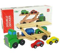 Set di rimorchio verde in legno con macchinine