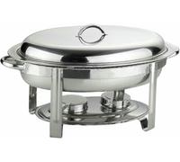 Set di riscaldamento da caloroso in acciaio inossidabile, tavoletta per stufa a botta ovale da 6 litri con padella alimentare, padella, telaio, coperchio e supporto per la ristorazione ~ //, argento