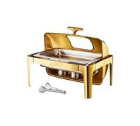 Set di Riscaldavivande per Buffet Chafing Dish con coperchio a rullo da 9 Qt, scaldavivande in acciaio inossidabile padella di dimensioni standard, visibile, rettangolare for catering(Gold)