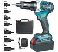 Set di rivettatrice a batteria 2 in 1, kit di utensili elettrici brushless per rivetti ciechi,con testa M3 M4 M5 M6 M8 M10 M12,kit di utensili elettrici brushless per rivetti ciechi 5200mAh-1Battery