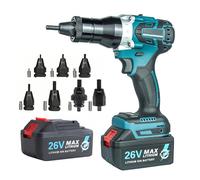 Set di rivetti elettrici senza fili, rivettatrice automatica portatile con 2 batterie da 26 V, ideale per dadi da M3 a M12, strumento per rivettatura cieca da 5200 mAh