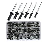 Set di rivetti pop, 210 pezzi in alluminio a cupola grande flangia rivettatrice kit assortimento (3,2/4/5 mm) (8/10/12/14/16) per metallo, scatola portaoggetti, mobili, marina (nero)