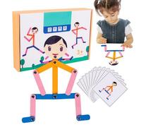 Set Di Robot In Legno Regolabile - Figure Giocattoli, Robt Di Azione Creativa | Game Di Per Le Abilità Di Pensiero Mani, Giocattoli Di Movimento Interattivo Con Carte Da Gioco Per Ba