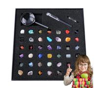 Set di rocce e minerali - Set educativo per la raccolta di pietre preziose e minerali con vetrina | Include libro di identificazione, lezioni di scienze naturali, per bambini e studenti al Forsc