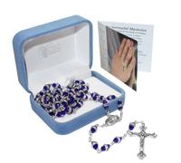 Set Di Rosari Blu Per Comunione E Carta In Una Scatola Regalo In Velluto
