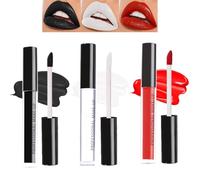 Set di rossetti liquidi opachi, 3 lucidalabbra nero rosso bianco, rossetto liquido a lunga durata, con sezioni di bacio, per labbra piene, penna per trucco per labbra di Halloween, colori intensi