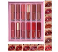 Set di rossetto liquido opaco in velluto - Set di rossetto per trucco a lunga durata, 12 pezzi di rossetto liquido opaco impermeabile | Kit di velluto da viaggio