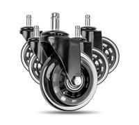 Set di rotelle per sedie da ufficio, 5 pezzi, dimensioni perno Ø 11 x 22 mm, rotelle Ø 76 mm, con vite di sicurezza e dado, rotelle per pavimenti duri e silenziosi a 360°