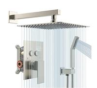 Set di rubinetti doccia Sistema doccia a pulsante completo con pioggia da 10 pollici con doccia per doccia e doccia portatile, miscelatore bagno doccia set combinato a parete a parete (spazzolato)