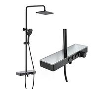 Set di rubinetti for doccia Sistema a parete 12 pollici Soffione a pioggia rettangolare a regolabile in altezza Kit combinato for vasca e nera con beccuccio for, spruzzatore portatile